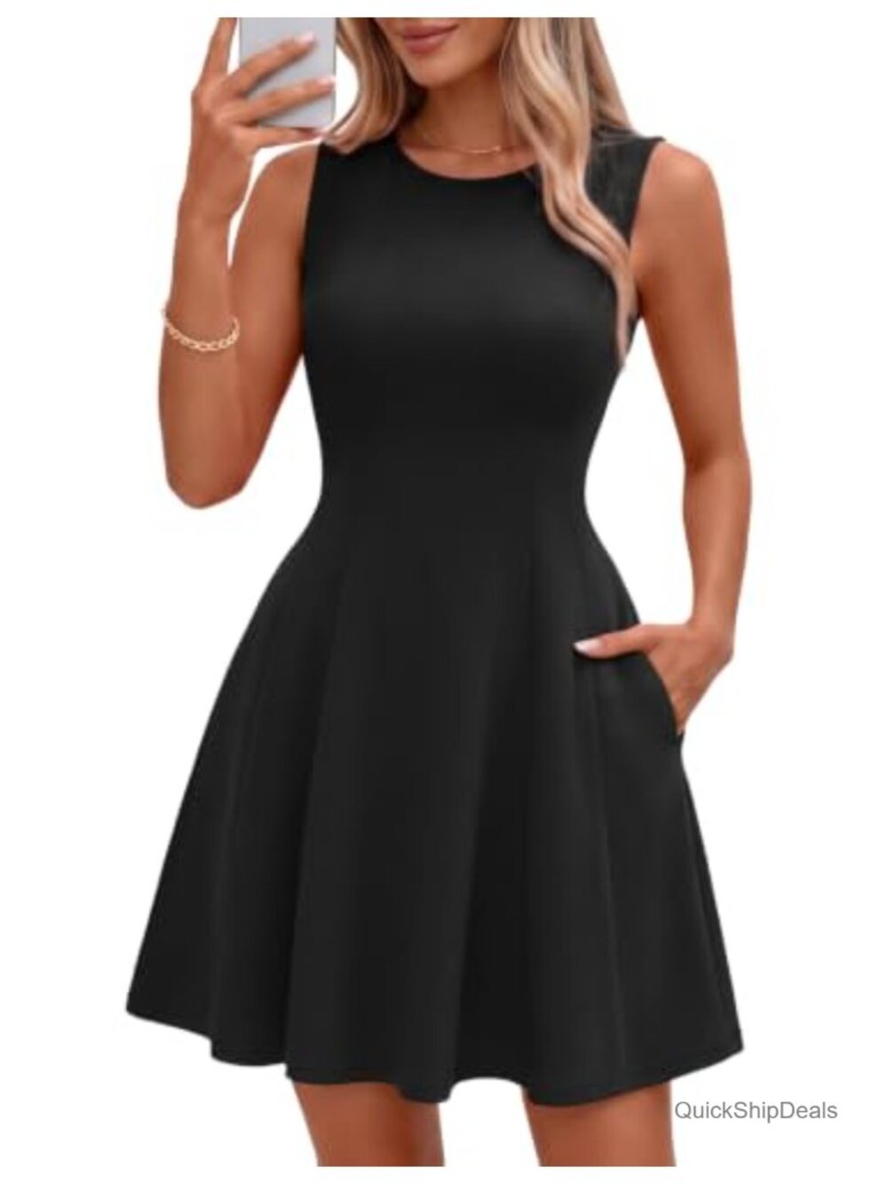 Womens A-Line Mini Cocktail Dress Sleeveless Round Neck Party Homecoming